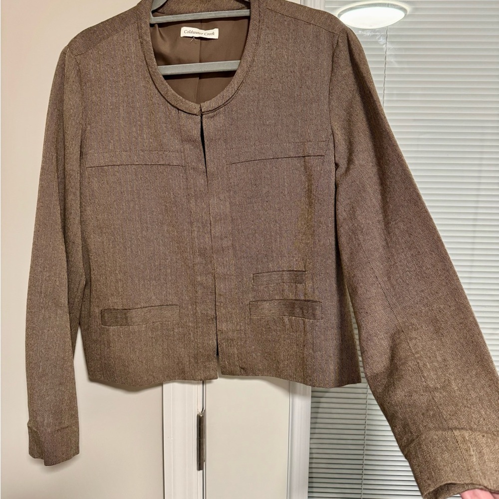 Coldwater Creek Heather Brown Blazer Size XL Faux Pockets and Clasp Details